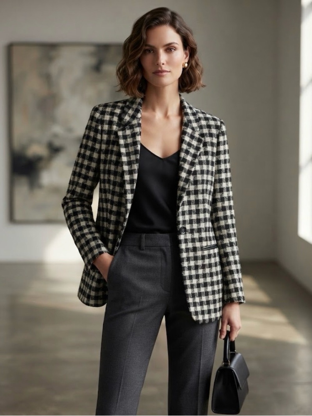 Harve Benard Vintage Black and White Houndstooth 100%Wool Blazer | Size 14